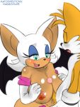  1boy 1girl age_difference anthro areola bat blue_eyes breasts canine erect_nipples erection female fox furry habbodude hair huge_breasts interspecies male male/female matospectoru miles_&quot;tails&quot;_prower nipples nude paizuri penis rouge_the_bat sega sex sonic_(series) testicles white_hair wings 