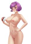  1girl big_breasts breasts chungmechanic clavicle completely_nude courtney_(pokemon) cowboy_shot female_only high_resolution nude pokeball pokemon pokemon_(game) pokemon_omega_ruby_&amp;_alpha_sapphire purple_eyes purple_hair purple_nails pussy 