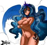  1girl belly breasts friendship_is_magic green_eyes hair horn long_hair maniacpaint midriff my_little_pony navel nipples nude oddrich princess_luna pussy smile wings 
