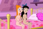 2girls candace_flynn imminent_yuri nude_female on_bed phineas_and_ferb stacy_hirano