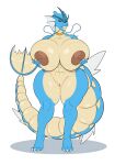 1girl anthro anthro_only big_ass big_breasts blue_skin breasts female_only gyarados huge_breasts kiwipotato nipples pokemon pokemon_(species) seductive tail tall_female white_background yellow_skin