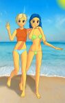  beach bikini blue_hair incest lisa_simpson marge_simpson mom_and_family the_simpsons yellow_hair yellow_skin yuri 