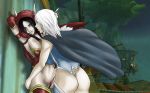 2girls ass blood_elf breasts_bigger_than_head female green_eyes hair huge_breasts human human_(world_of_warcraft) light-skinned_female multiple_girls nipples nude_female pubic_hair pussy snowblind toes warchief_(artist) white_hair white_pubic_hair world_of_warcraft yuri