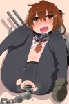  1girl anal anal_beads anal_insertion anal_object_insertion blush brown_hair cameltoe censored collagen hair_ornament hairclip highres ikazuchi_(kantai_collection) kantai_collection leggings looking_at_viewer navel object_insertion open_mouth pantyhose pointless_censoring school_uniform serafuku solo sweat torn_clothes torn_pantyhose 