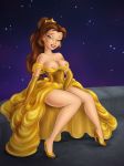  beauty_and_the_beast breasts clothed disney dress dress_lift hand_between_legs high_heels masturbation night princess_belle 