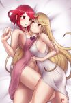 2_girls alluring ass blonde_hair breasts commentary_request curvy long_hair multiple_girls mythra mythra_(xenoblade) night_dress nightgown nintendo nipples pyra pyra_(xenoblade) red_eyes red_hair voluptuous xenoblade_(series) xenoblade_chronicles_(series) xenoblade_chronicles_2 yellow_eyes yuri