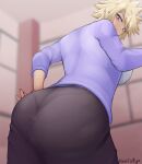  1girl 1girl anime_milf artist_name ass ass_focus big_ass big_ass big_breasts blazer blonde_hair blush bottom_heavy breasts butt_crack cardigan clothed_female dat_ass fat_ass female_focus female_only from_behind fully_clothed hand_on_hip high_res huge_ass huge_ass kentaryu long_sleeves looking_at_own_butt looking_at_viewer looking_back mature mature_female mature_woman milf mitsuki_bakugou my_hero_academia panties pantylines rear_view red_eyes round_ass shirt short_hair sideboob skirt solo_female solo_focus tight_clothing voluptuous 