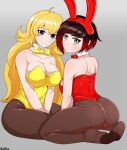 2_girls alternate_costume ass big_ass big_breasts breasts bunny_ears clothed_female female/female female_focus female_only long_hair molemug ruby_rose rwby short_hair teen video_game_character yang_xiao_long