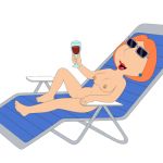  1girl breasts earring family_guy lipstick lois_griffin milf nipples nude red_hair solo_focus sunbathing sunglasses 