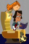 breasts cartoon_network curly_hair green_eyes hourglass_figure izzy_(tdi) kiss_on_the_head kissing navel noah_(tdi) orange_hair thick_ass thick_legs thick_thighs total_drama_island