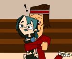 ! black_eyes black_hair breasts cartoon_network duo dyed_hair eyebrows goth green_hair gwen_(tdi) hourglass_figure hugging pale-skinned_female thick_ass thick_legs thick_thighs total_drama_island two_tone_hair tyler_(tdi) wasp_waist