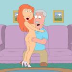  1boy 1girl carter_pewterschmidt clothed_male_nude_female couch family_guy father_&amp;_daughter grey_hair high_heels incest indoors lipstick living_room lois_griffin milf mustache nude red_hair 