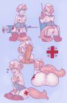  1girl anthro ass breasts cute friendship_is_magic furry gloves looking_back masturbation my_little_pony nurse nurse_redheart pasties penis pink_hair pussy smile syringe 