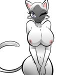 1_female 1_girl 2013 alpha_channel anthro anthro_cat anthro_feline big_breasts blue_eyes breasts cat feline female female_anthro female_anthro_cat female_only fur hayakain huge_breasts kitty_(hayakain) looking_at_viewer navel nipples nude one_eye_closed ryugou_(webcomic) smile solo standing webcomic white_fur wink