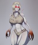  1girl areola_slip artist_signature big_breasts blonde_hair bloody_claw bloody_hand breasts claws clothing_damage glowing_eyes hb-viper huge_breasts humanoid left_4_dead pale_skin red_eyes ripped_clothing shiny_skin stomach the_witch thick_thighs undead zombie 