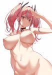  1girl azur_lane big_breasts blush breasts bremerton_(azur_lane) female_only hair_between_eyes high_resolution hiiragi_yuuichi long_hair looking_at_viewer mole mole_under_eye multicolored_hair navel navel_piercing nipples nude piercing pink_eyes pink_hair simple_background smile solo_female streaked_hair tied_hair twin_tails very_high_resolution white_background 