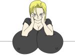  android_18 blonde_hair blue_eyes breasts dragon_ball dragon_ball_z hair huge_breasts milf toshiso_(artist) 