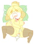 after_sex animal_crossing animal_crossing_new_leaf breasts canid canine canine_humanoid cum dog doubutsu_no_mori furry hair_tie inverted_nipples isabelle_(animal_crossing) jingle_bell mammal nintendo noill ponytail pussy secretary shih_tzu shizue_(doubutsu_no_mori) thick_ass thick_legs thick_thighs white_background yellow_fur