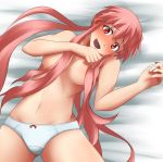  1girl breasts gasai_yuno long_hair mirai_nikki nipples pink_eyes pink_hair solo topless twin_tails yuno_gasai 
