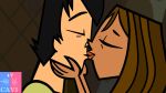 black_eyes breasts brown_hair brown_skin cartoon_network cavi_(artist) courtney_(tdi) dark-skinned_female freckles hourglass_figure kissing latina short_hair thick_ass thick_legs thick_thighs total_drama_island trent_(tdi)