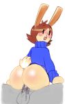  1girl anthro ass bunny_girl cum cute looking_back noill penis sweater tail vaginal 