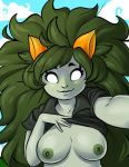  big_breasts breasts cat female green_hair homestuck long_hair meulin_leijon 