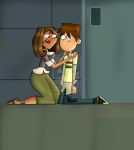black_eyes breasts brown_hair brown_skin cartoon_network cody_(tdi) courtney_(tdi) dark-skinned_female freckles hourglass_figure interracial latina open_mouth short_hair thick_ass thick_legs thick_thighs total_drama_island watermark