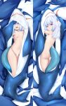  1girl 1girl 1girl ass blue_eyes blue_hair breasts censor_bar censored completely_nude contentious_content dakimakura_(medium) fish_tail gawr_gura gawr_gura_ch. hololive hololive_english lying multicolored_hair navel nipples nude open_mouth shark_tail sharp_teeth short_hair small_breasts smile stuffed_animal stuffed_shark stuffed_toy tail teeth two-tone_hair virtual_youtuber white_hair zuo_wei_er 