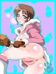 anus ass blue_eyes blush breasts breasts_outside breath brown_hair eyelashes hood hood_down hooded_jacket ice_climber jacket leg_warmers mallet mittens mrbowater nana_(ice_climber) nintendo nipples no_panties open_clothes pussy shiny shiny_skin short_hair solo uncensored