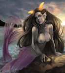 beach big_breasts black_hair breasts feferi_peixes female homestuck mermaid ms_paint_adventures raspbearyart water