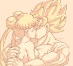  1boy 1girl blonde_hair breasts couple dragon_ball_z kissing sailor_moon son_goku usagi_tsukino 