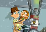 blue_eyes boob_window breasts brown_hair cartoon_network cody_(tdi) curly_hair eyebrows green_eyes hourglass_figure izzy_(tdi) navel orange_hair tagme thick_ass thick_legs thick_thighs total_drama_island
