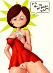  bottomless breasts brown_hair fluffy_(artist) helen_parr nipples pussy see_through tagme the_incredibles upskirt 