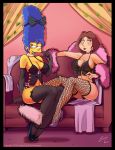 blue_hair crossover emy-lee family_guy hair lingerie lois_griffin marge_simpson milf orange_hair the_simpsons yellow_skin