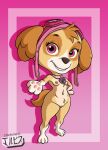  1girl anthro breasts canine collar dog_girl fanart female_only furry goggles goggles_on_head jackintaro nipples paw_patrol paws pink_eyes pussy skye_(paw_patrol) 