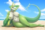  1girl big_ass big_breasts green_skin mleonheart reptile serperior white_skin 