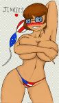 4th_of_july american_flag_bikini big_breasts bikini breast_grab breasts cleavage cover_up glasses nerd print_bikini scooby-doo short_hair slashysmiley smile topless usa vampiresexys velma_dinkley