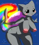  anthro areolae big_breasts blush breasts cat erect_nipples feline female gblastman glowing glowing_tail heart huge_breasts japanese_text meme navel nipples nude nyan_cat pussy rainbow_pattern rainbow_tail tail text 