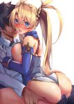  1boy 1girl ass back bangs bare_shoulders big_breasts blonde_hair blue_eyes blush bradamante_(fate) braid breast_press breasts butt_crack commentary_request crown_braid deep_skin eyebrows_visible_through_hair fate/grand_order fate_(series) french_braid gloves hair_between_eyes heart heart-shaped_pupils highleg highleg_leotard leotard long_hair looking_at_viewer open_mouth satou_(kuso-neet) simple_background straight symbol-shaped_pupils tagme thick_thighs thighs twin_tails very_long_hair video_game_character video_game_franchise white_background wide_hips 