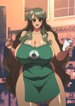  apron brown_hair gigantic_ass gigantic_breasts green_apron green_eyes green_hair hourglass_figure iced_latte_with_breast_milk meme milf original original_character sexy sexy_ass sexy_body sexy_breasts starbucks starbucks_breastmilk_meme suphesol two_tone_hair very_long_hair 