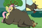  1girl anal bear blush brown_body brown_fur caluriri closed_eyes cutie_mark duo equid equine feral fluttershy_(mlp) friendship_is_magic fur hair harry_(mlp) harry_the_bear_(mlp) hasbro horse male male/female mammal my_little_pony oral pegasus pink_hair pink_tail plant rimming scut_tail sex short_tail signature sound_effects tail_fellatio tail_suck teeth tongue tongue_out tree ursid wings zoophilia 