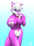 &lt;3 anthro big_breasts black_nipples black_pussy blue_eyes breast_lick breast_play breasts canid canine canis female fur genitals hair hand_on_own_breast hyper licking looking_at_viewer mammal nipples original pink_body pink_fur pussy radasus self_lick solo tongue tongue_out white_hair wolf yuni_hermit