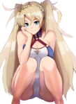  1girl 1girl 1girl ass bare_shoulders big_ass blonde_hair blue_eyes bradamante_(fate) breasts cameltoe cleavage fate/grand_order fate_(series) female_only kirani long_hair looking_at_viewer smile spread_legs squatting swimsuit tagme twin_tails video_game_character video_game_franchise white_background wide_hips 