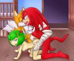  1girl all_fours ass bisexual blush breasts cosmo_the_seedrian cum cum_in_ass doggy_position french_kiss hugging kissing knuckles_the_echidna miles_&quot;tails&quot;_prower nipples nude oyashiro_thr43 penis saliva sega sonic_(series) sonic_boom sonic_x tongue_out vaginal_penetration 