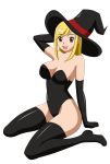 1girl big_breasts blonde_hair breasts cosplay elbow_gloves fairy_tail female_only halloween leotard lucy_heartfilia pervyangel solo thigh_boots witch witch_hat