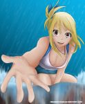  big_breasts blonde_hair breasts cleavage fairy_tail lucy_heartfilia rain solo wet 