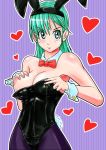 1girl animal_ears aqua_eyes aqua_hair arm arms art babe bare_arms bare_shoulders big_breasts black_leotard blue_hair blush bowtie breast_grab breast_slip breasts bulma bulma* bulma_brief bulma_briefs bunny_bulma bunny_ears bunny_girl bunnysuit commentary_request detached_collar dragon_ball dragon_ball_(classic) fake_animal_ears female_only heart jeibii large_breasts leotard long_hair nipples one_breast_out pantyhose photoshop_(medium) playboy_bunny rabbit_ears rabbit_tail smile solo solo_female strapless strapless_leotard striped striped_background tail wrist_cuffs