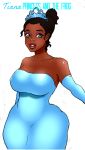  big_breasts black_hair breasts brown_eyes crown dark_skin disney dress hips jay-marvel lips princess_tiana the_princess_and_the_frog white_background wide_hips 