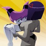  2_girls angry ass between_breasts big_ass big_breasts bikini breasts clothed clothing dc dc_comics dcau duo grey_skin holding_arm jinx motorboating pale-skinned_female pale_skin pink_eyes pink_hair purple_hair raven_(dc) ravenravenraven sideboob teen_titans thick_thighs white_skin 