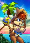  2013 ball beach big_breasts blue_eyes breasts chipmunk erect_nipples female furry hat navel nipples nude open_mouth pussy sally_acorn seaside sega solo sonic_(series) thebrave tree volleyball water 